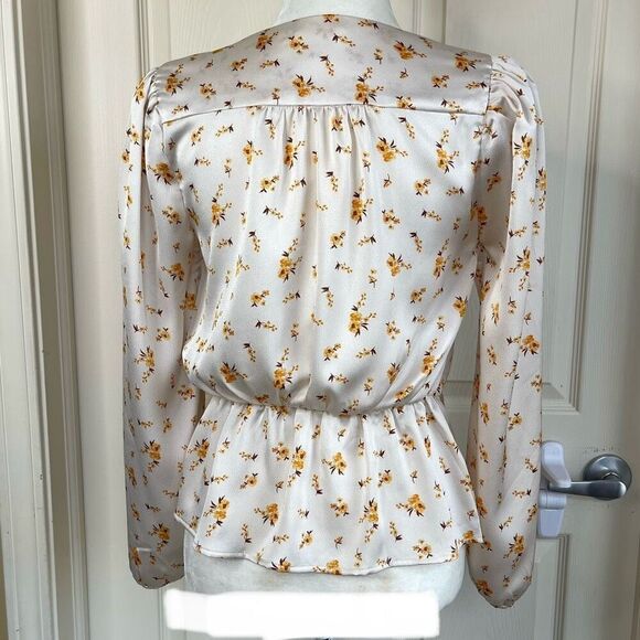 LUSH Floral Surplice Peplum Long Sleeve Blouse (Cream) - Small - Picture 8 of 11